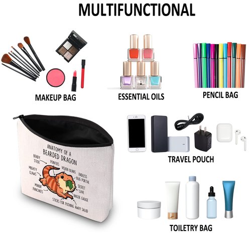 G2TUP Bearded Dragon Lover Gift Anatomy Of A Bearded Dragon Makeup Bag Bearded Dragon Mom Cosmetic Bag Bearded Dragon owner Gift Zipper Travel Bag (Anatomy Of A Bearded Dragon White Bag)