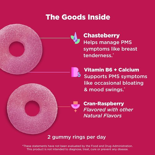 OLLY Period Hero Gummies - PMS Support with Chasteberry & Vitamin B6 | Cran-Raspberry Flavor, 60 Count