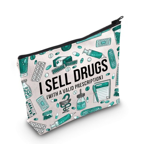 BWWKTOP Funny Pharmacist Cosmetic Makeup Bag Pharmacy Technician Gift I Sell Drugs with a Valid Prescription Makeup Zipper Pouch Pharmacist Graduation Gifts (I Sell)