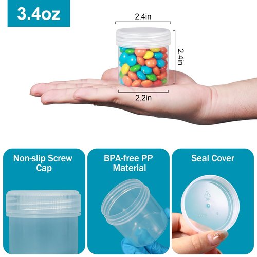 TSA Approved Wide Mouth Travel Size Containers, PP Clear & White Leak Proof Travel Plastic Jars with Lids for Creams Lotion Cosmetic, Jewelry Beads, Sample, Small Items Storage (3.4 oz, 8 Pcs)