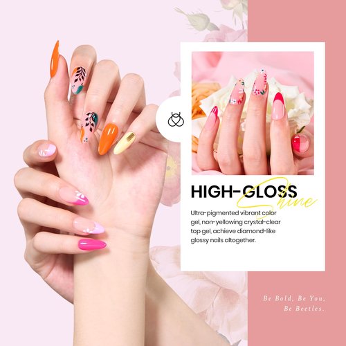 beetles Spring Gel Nail Polish Set - 36 Colors Verse of Flower Gel Nail Kit Pink White Black Red Purple Blue Yellow Gel Colors & 3Pcs Base Top Coat Soak off UV Home Salon Easter Gift for Women