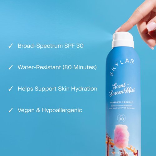 Skylar Sunscreen Mist, Broad Spectrum SPF 30, Water Resistant 80 Min, Vegan, Cruelty-free, Hypoallergenic, Safe for Sensitive Skin- Boardwalk Delight, 5oz