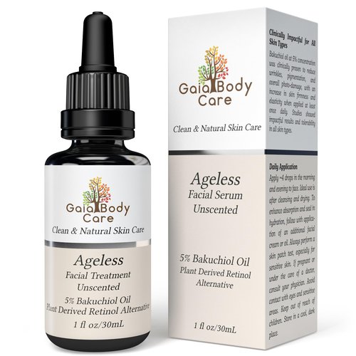 Gaia Body Care 5% Bakuchiol Oil Organic - Anti Aging, Anti Wrinkle, Reduces Fine Lines, Smooths Skin, Hydrates - Botanical Vegan - Natural Retinol Alternative Facial Oil (1oz, Unscented)