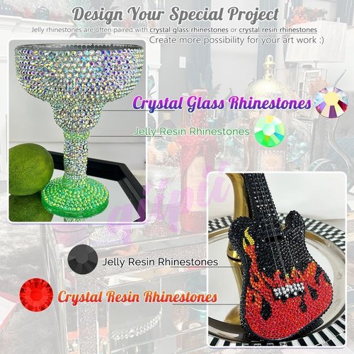 qiipii 20000PCS 24 Color Jelly Resin Rhinestones w B7000 Glue for Bedazzling Crafting 3mm 4mm Flatback Rainbow Stones Colorful AB Gems Diamonds Charms Bedazzler Kit for Nails Eyes Face Makeup Beauty