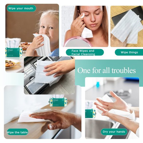 Soft Disposable Face Towel, Cotton Facial Dry Wipes 300 Count, Cotton Dry Wipes for Washing and Drying,Facial Tissue for Cleansing, Skincare, Makeup Remover Large packing (3 PACK)