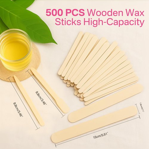 500 Pcs Waxing Sticks Assorted Wax Applicator Set For Body Legs Face, Wax Stick for Hair Removal 3 Style Wood Popsicle Sticks For Waxing, Mud Mask or Wood Crafts (Beige)