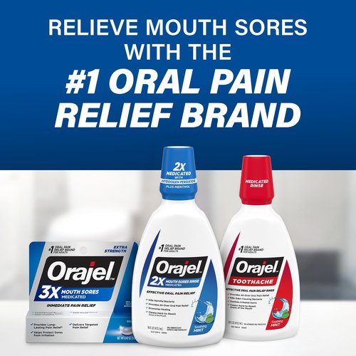 Orajel Nonseptic Mouth Sore Rinse 16oz, Soothing Mint Flavor, Provides Pain Relief, Promotes Healing, 3-Pack