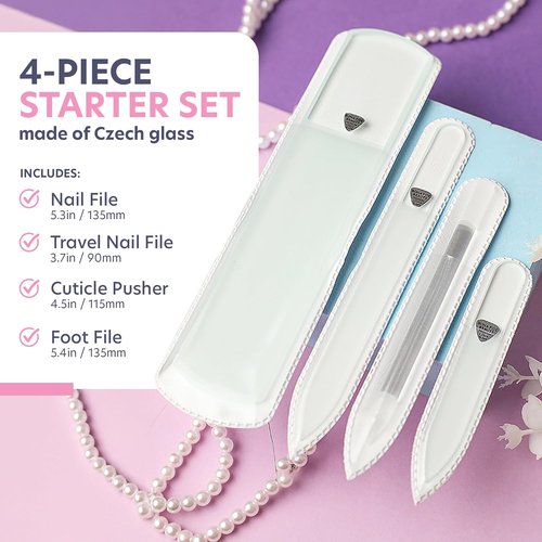 Bona Fide Beauty Nail Kit - Handmade Czech Glass | 4PC Gift Set for Teenage Girls - Clear Color