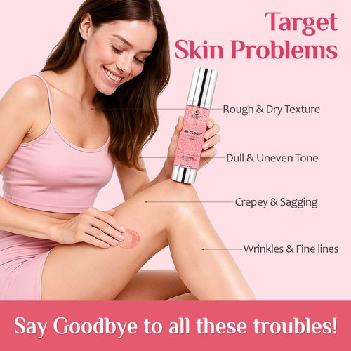 QAH Be Glossy Pink Peptide Body Serum with Oil Beads, Lightweight Smoothing Body Serum for Dry & Dull Skin | Glassy Glow Finish with LIFTONIN®, Hyaluronic Acid & Botanicals, 3.38 fl. oz.