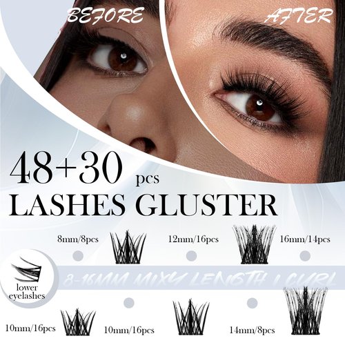 Lash Clusters Kit – 150H Waterproof Eyelash Extensions, Wispy Fluffy 8-16mm, Hypoallergenic for Sensitive Eyes, Korean PBT Fibers, DIY Cluster Lashes for Natural or Volume Look (Natural-(black box)