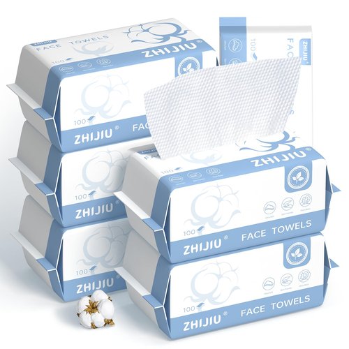 Disposable Face Towels 600 Count, Ultra Soft & Thick Facial Towels for Sensitive Skin, Biodegradable & Lint-Free Makeup Remover Dry Wipes, Multi-Purpose Cleansing Towelettes for Face Wipes