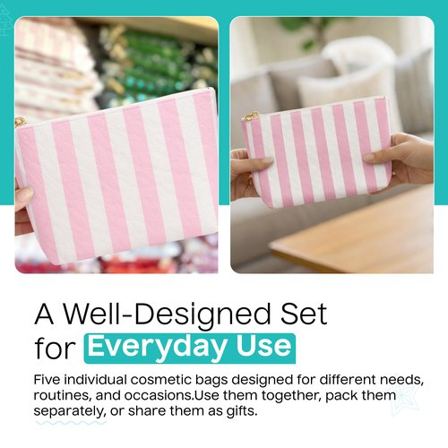Aspen Lane Makeup Bag Set of 5 Waterproof Cosmetic Bags for Women Travel Makeup Bag Organizer Small Makeup Pouch Bulk Gifts for Bridesmaids Bachelorette Party and Travel Pouches Pink White