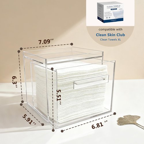 ShinyDew Disposable Facial Towel Holder, Acrylic Container Compatible with Clean Skin Club Towel XL, Clear Storage Box for Bathroom and Vanity Countertop