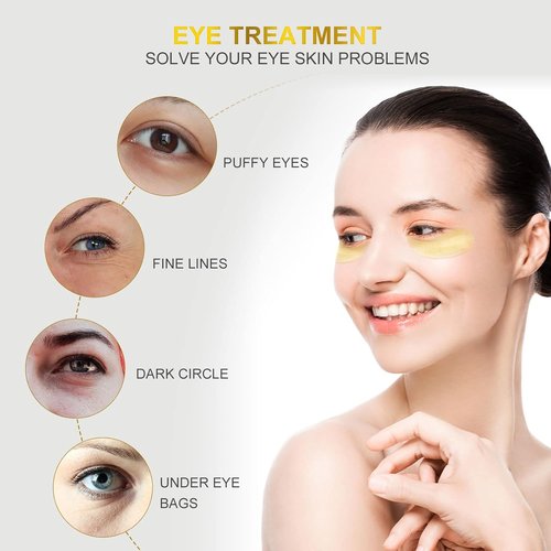 Fivewan 24K Gold Under Eye Patches - 60 Pcs Anti-Aging Collagen Masks for Dark Circles & Puffiness