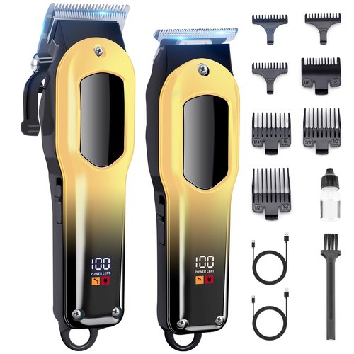 PZN Professional Hair Clippers for Men, Professional Barber Clippers and Trimmer Set, Mens Cordless Hair Clippers for Barbers Haircut Kit Fade Gold