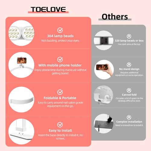 TOELOVE 29" Large Half Moon Light for Nail Desk, Foldable Arch Nail Lamp with Phone Holder, 3 Color Modes,10 Brightness, Perfect for Manicure Handicraft Lighting, White