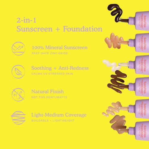 Tower 28 SunnyDays SPF 30 Tinted Moisturizer - 2-in-1 Buildable Coverage Foundation + Mineral Sunscreen for Face - Zinc Oxide, Aloe & Prickly Pear for Sensitive Skin - 35 Medium/Neutral (1 oz)