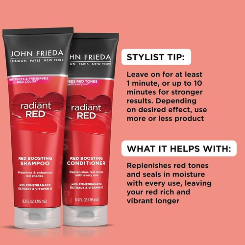 John Frieda Radiant Red Shampoo & Conditioner Bundle - Enhance Color with Pomegranate & Vitamin E