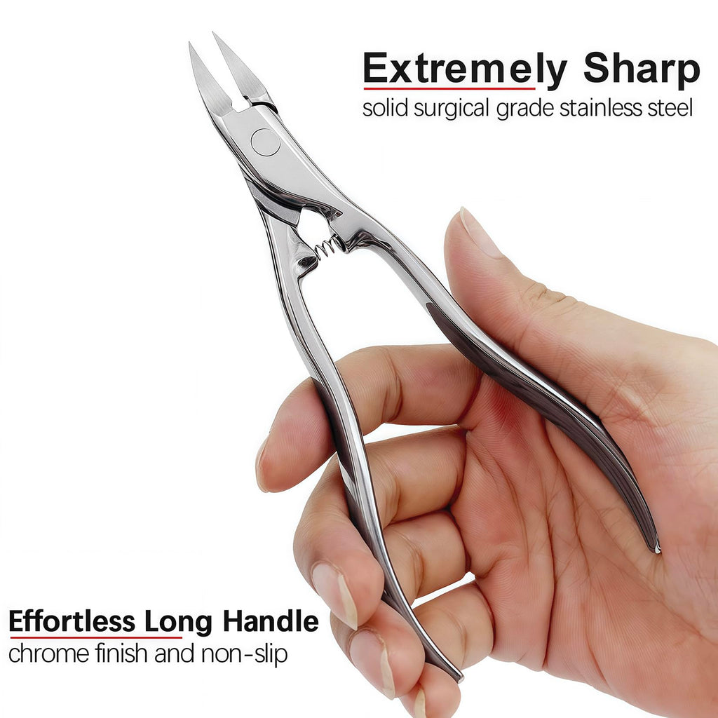 VOGARB Long Handle Toenail Clippers for Thick Toenails for Seniors, Heavy Duty Large Ergonomic Ingrown Toe Nail Clippers for Men, 3pcs Set with Leather Case (JCCT3PS)