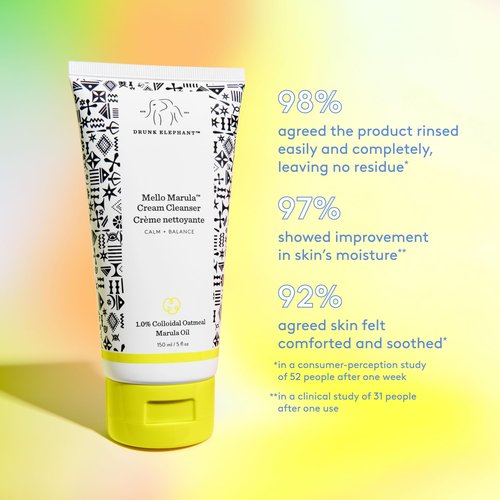 Drunk Elephant Mello Marula Cream Cleanser - 150 ml/5 fl oz - Calming Face Wash - Clean Clinical Skincare - Cruelty-Free - Dermatologist-Tested - Free of Essential Oils, Silicones, and Fragrance