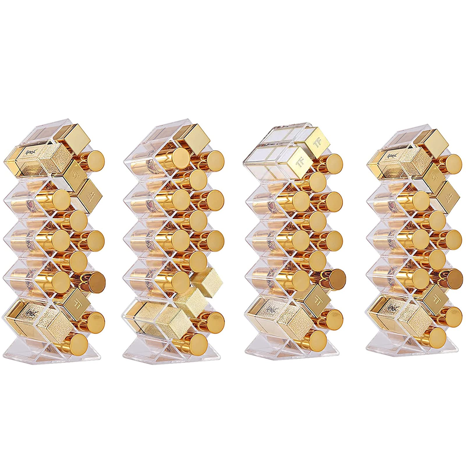 YIEZI Lipstick Holder Organizer 64 Spaces Acrylic Stackable Fish Shape Lipstick Tower, Lip Gloss Storage Stand, Perfect for Lipgloss Organizers Makeup Vanity Display, Clear (4 Pack)