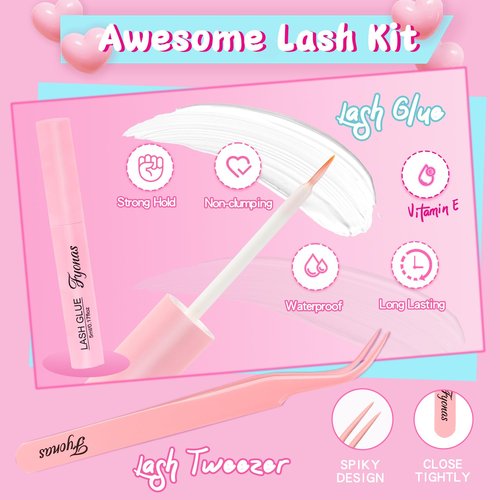 Fyonas Cat Eye Lashes Wispy False Eyelashes Fluffy Faux Mink Lashes 8 Pairs D Curl Fake Lashes Multi-layered Strip Lashes 8-18mm Lash Kit with Lash Glue and Tweezers (Hottie)