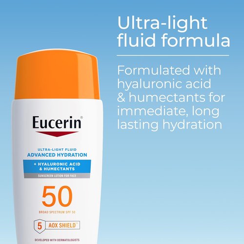 Eucerin Sun Advanced Hydration Face Sunscreen SPF 50 - Ultra-Lightweight with Hyaluronic Acid | 1.7 Fl Oz