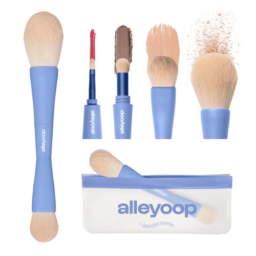 Alleyoop Overachiever 4-in-1 Travel Makeup Brush Set – Powder, Blending, Precision & Complexion Brushes – Mini Makeup Brush for Women, Vegan, Multi-Use & Travel-Friendly Makeup Tool