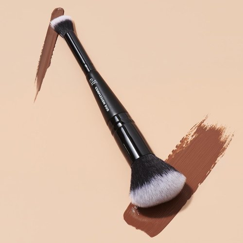 e.l.f. Complexion Duo Brush - Vegan Makeup Brush for Flawless Foundation & Concealer Application