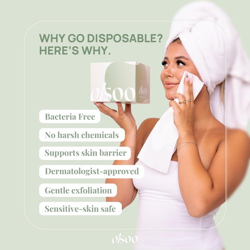 OLSOO Clean Face Towels XL® – 100% Viscose, OEKO-TEX Certified, Ultra Soft Disposable Towels, Super Absorbent & Eco-Friendly for All Skin Types (50 Count)