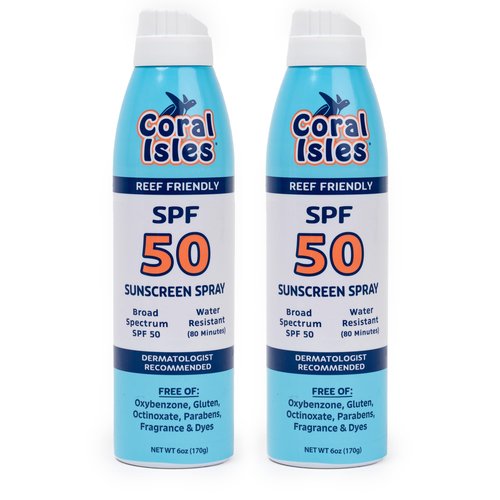 Coral Isles SPF 50 Sunscreen Spray - Hawaii Compliant - Oxybenzone & Octinoxate Free - Broad Spectrum - Water Resistant, 6 Fl Oz (Pack of 2)