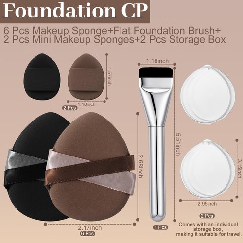 9Pcs Cushion Foundation Puff Set with 8pcs Beauty Makeup Sponge Flat Puff,1pcs Concealer Make up Brush and 2pcs Storge Box for Liquid & Cream Foundation