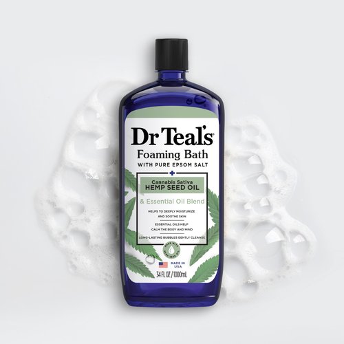 Dr Teal's Foaming Bath with Pure Epsom Salt, Cannabis Sativa Hemp Seed Oil, 34 fl oz (Pack of 4)