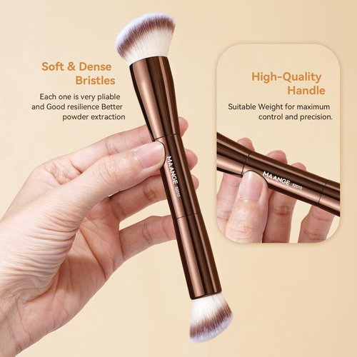 MAANGE 4 PCS Foundation Makeup Brush Set Double-ended Kabuki Contour Brush for Liquid Powder Concealer Cream Cosmetics Blending Blush Face Makeup Tools Kit (Coffee)