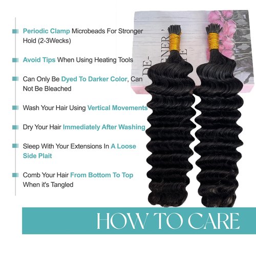 I Tip Human Hair Extensions, Natural Black Pre Bonded Micro Links Real Human Hair Extensions for Black Women Deep Wave Curly Itips Hair 22 Inch 0.5g/Strand 50g
