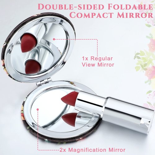 Panelee 10 Pcs Inspirational Compact Mirror Bulk Floral Pocket Purse Mirror Portable Travel Makeup Folding Handheld Double Sided 1x/2x Inspirational Gift for Women Girls