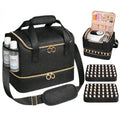 Veirdro Nail Polish Organizer Bag Holds 80 Bottles (15ml/0.5fl.oz)& Nail Lamp, Soft Velvet Nail Kit Storage Carrying Case with Shoulder Strap, Double Layer Nail Supplies Organizer Handbag Women Black