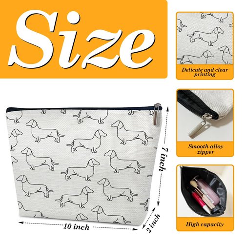 Dachshund Makeup Bag - Gifts for Lovers, Women, Sister, Daughter, Friends, Teen Girls - Cute Puppy Travel Toiletry Bag for Birthday, Graduation