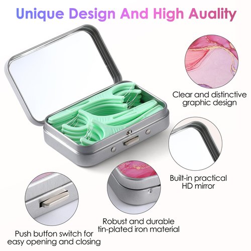 Gerkia Dental Floss Portable Case, Easy to Store Floss Picks of Various Sizes, Portable Dental Floss Dispenser is Perfect for Travelling, Hotels, Dinners, Appointments.Marble 3 Piece