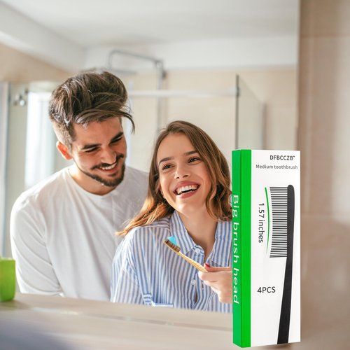 DFBCCZB Big Head Medium Toothbrush Long Head Adult Toothbrush Cleaning Stains whitening Teeth Set of 4.