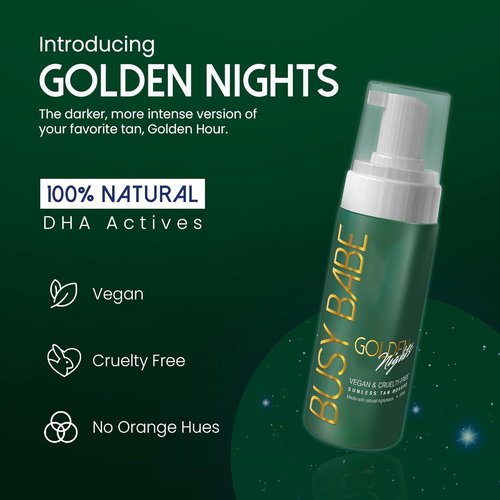 Golden Nights Self Tanner Mousse - Rapid Dark Tan for Deeper Glow | Vegan & Cruelty-Free - 7.2 oz