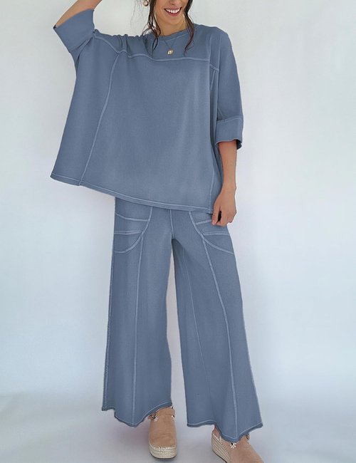 Skiennix Women’s 2-Piece Lounge Set - Oversized Sweatshirt & Wide Leg Pants | Relaxed Fit Casual Outfit