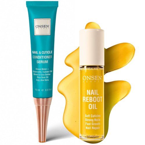 Onsen Secret Nail Reboot Duo - Natural Nail Treatment & Cuticle Repair - 15ml Cream & 10ml Oil