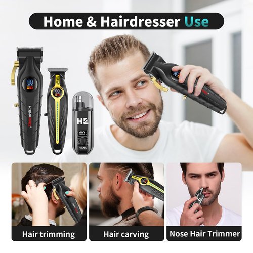 HIENA PRO Professional Hair Clippers for Men, Electric Hair Clipper Set for Barber Kit ，Hair Clipper and Trimmer Set，Full Barber Clipper Set with LED Display Gifts Mens (Gold)