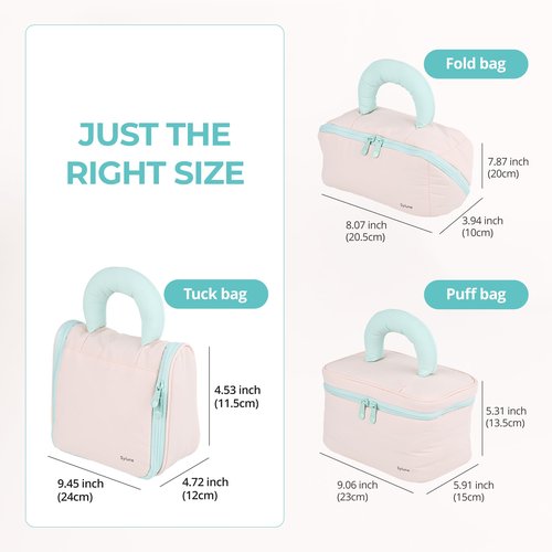 Sylune Tuck Hanging Toiletry Bag - Water-Resistant Travel Makeup Organizer with Spacious Compartments & Padded Handle for Women (Blush Petal & Mint) (Tuck Hanging Toiletry Bag)
