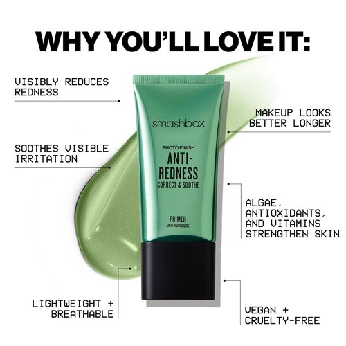 Smashbox Photo Finish Anti-Redness Correct Primer - Instantly Neutralizes Redness & Soothes Skin with Algae, Rose + Mushroom Extracts