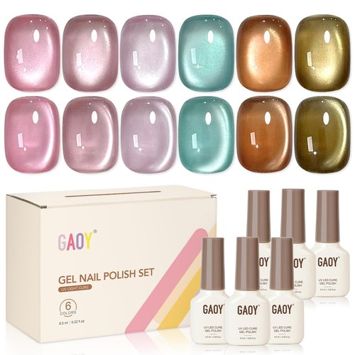 GAOY Cat Eye Gel Nail Polish Set - 6 Translucent Holographic Colors for Salon & DIY Nail Art