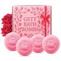GETT Rose Bath Bombs 4-pcs, Individually Wrapped Bath Bombs for Men & Women, Luxury Gift Set with Vegan and Essential Oils, Relaxing and Moisturizing Bubble Bath, Organic Bath Essentials for All