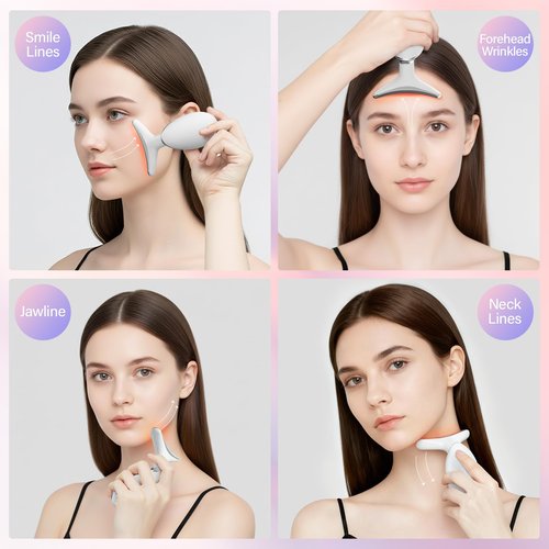 Neck and Face Care Device for Home Daily Use, Skin Care Tool, Wrink-le Improve, Firm, Tightening and Smooth Cream White