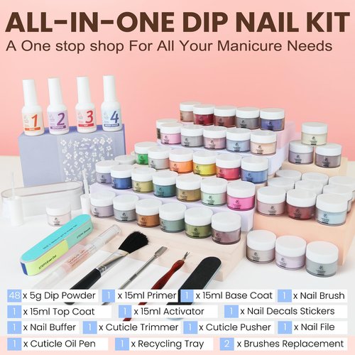 Lavender Violets Dip Powder Nail Kit 48 Colors Pink Red Purple Brown with Dip Powder Liquid Set and Essential Manicure Tools for Home Salon Manicure Nail Art Design G905